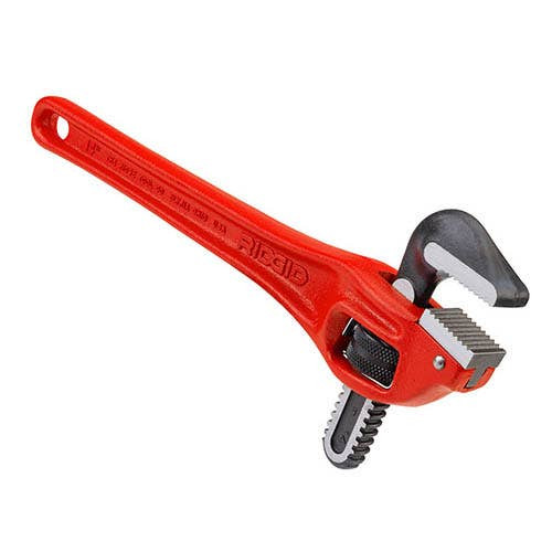 Offset Pipe Wrench, Heavy Duty, Hook Jaw, Alloy Steel Jaw, I-Beam, Cast Iron Handle, Red Handle