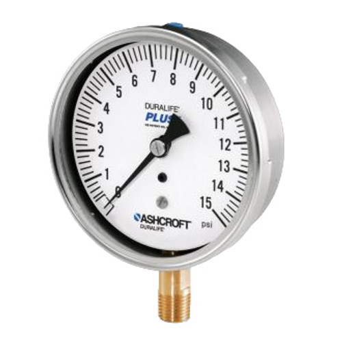 Mechanical Pressure Gauge, Dry, 1/4 in MNPT, 3-1/2 in Dia Dial, +/-1%, 0.2 psi, Dial Display, Stem Mount, 0 to 1000 psi