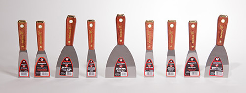 Putty Knife, Spackling, Solid Blade, Flexible Blade, Steel Blade, Wood Handle, Lacquered, Black