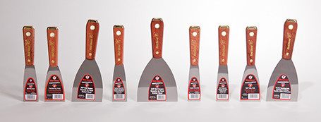 Putty Knife, Spackling, Solid Blade, Flexible Blade, Steel Blade, Wood Handle, Lacquered, Black