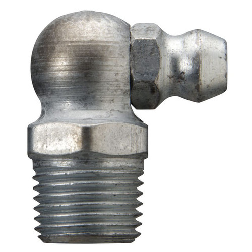 Zerk Fitting, 7/16 in Hex, Trivalent Zinc Plated, Steel, 1/8 in PTF Thread, 27/32 in Lg