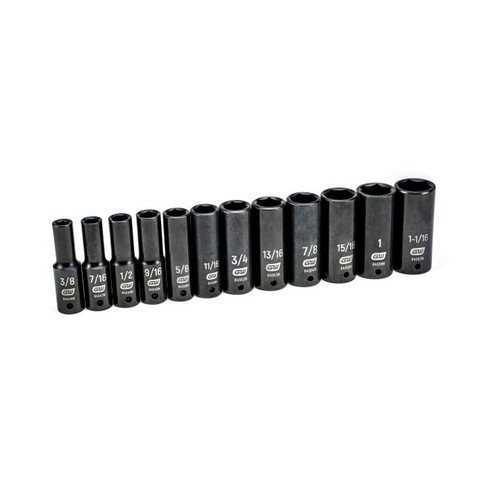 Driver Socket Bit Set, 1 Impact Rated, Imperial, 1/2 in Drive, ANSI, Chrome Molybdenum, Black Oxide