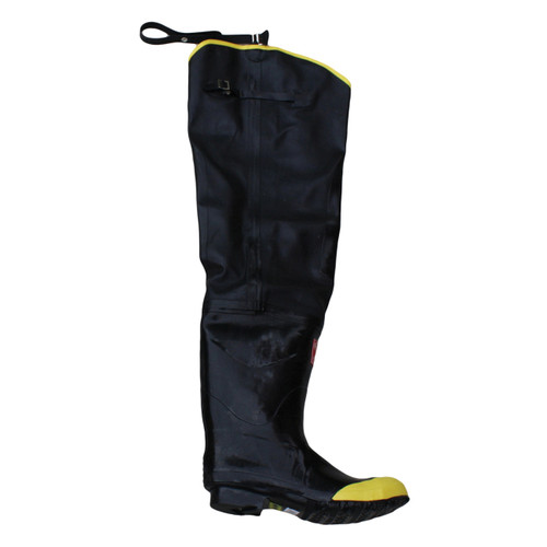 Hip Boot, Steel Toe, Non-Slip Sole, Polyvinyl Chloride Outsole, Steel Shank, Black, Over-The-Sock
