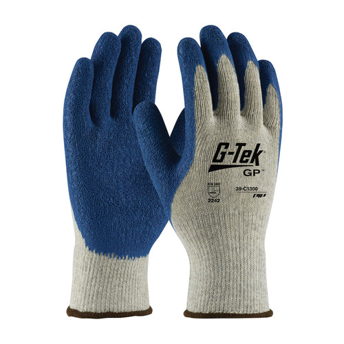 General Purpose Gloves, Premium Grade, Coated Glove, Latex Palm, 10 ga Cotton,  Polyester, Blue,  Gray