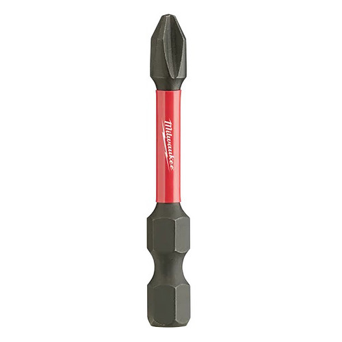 MILWAUKEE SHOCKWAVE Screwdriver Bit, Power Return, Philips Point, 2 in Lg, Hex Shank, 1/4 in Shank, Alloy Steel, Black