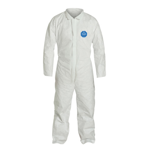 Disposable Coverall, Comfort Fit, White, Tyvek®, Serged Seam, Front Zipper Closure