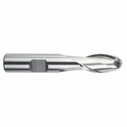 DORMER Ball Nose End Mill, Single, 2 -Flute, Spiral Flute, Right Hand Cut, 30 deg Helix, Round/Weldon Flat Shank