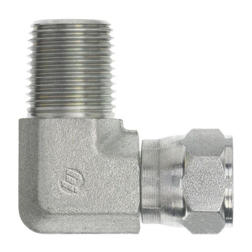 Hydraulic Elbow, MNPT x 37 deg Female JIC Flare End, 90 deg, Forged Steel, Tri-Chrome, Import