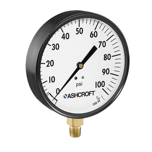 Mechanical Pressure Gauge, Dry, 1/4 in MNPT, 2-1/2 in Dia Dial, +/-3-2-3%, Dial Display, -40 to 150 deg F