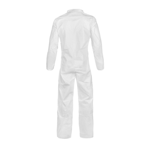 Disposable Coverall, Lightweight, White, Microporous Film Laminate, 45 gsm Fabric, Serged Seam Disposable Coverall, Lightweight, White, Microporous Film Laminate, 45 gsm Fabric, Serged Seam