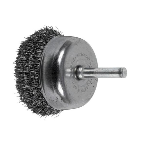 PFERD Cup Brush, Designed for cleaning, derusting and smoothing. Crimped Filament/Wire, Steel Wire Fill, 13000 rpm Max, 1/4 in Dia Shank, Stem Mounted.  PFERD Cup Brush, Designed for cleaning, derusting and smoothing. Crimped Filament/Wire, Steel Wire Fill, 13000 rpm Max, 1/4 in Dia Shank, Stem Mounted.