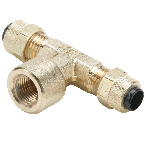 PARKER Branch Tee, Poly-Tite Compression x FNPT End, 150 psi, 0 to 150 deg F, Brass, 1/8 in Flow Diameter,  3/8 in-24, Tee
