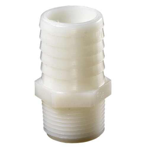 Adapter, Straight, Adapter, Hose Shank x MNPT End, Nylon, White, Domestic