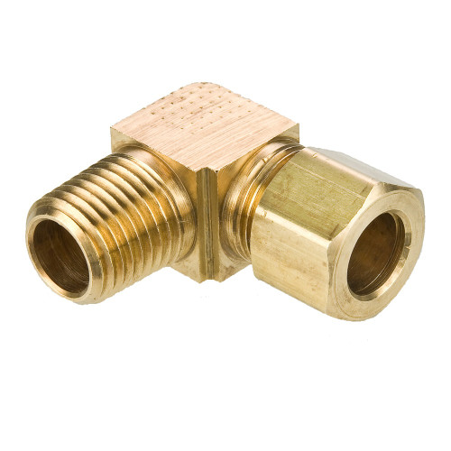 PARKER Elbow, Compression x MNPT End, -65 to 250 deg F, Brass, Forged, 90 deg Elbow, Pneumatic