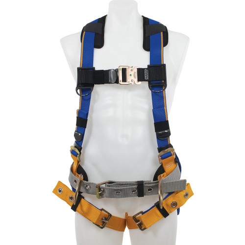 Harness, Alloy Steel Hardware, Blue, 400 lb, Tongue Leg Strap Buckle, Quick-Connect Chest Strap Buckle
