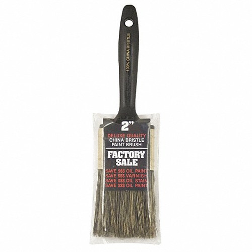Paint Brush, Chisel, China Bristle Brush, Brass-Plated Steel Ferrule, Solid, Plastic Handle, 2 to 4 in