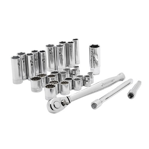 Mechanic's Socket Sets, 12 -Point, 3/8 in Drive, ANSI,  ASME, Alloy Steel, Chrome Plated, Imperial