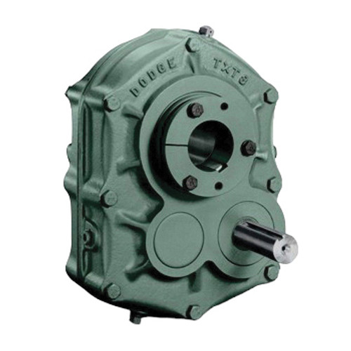 DODGE TXT Reducer, Standard Double, 15:1 Gear, Solid Shaft Input, Twin Tapered Bushed Bore Output, Oil, Gray DODGE TXT Reducer, Standard Double, 15:1 Gear, Solid Shaft Input, Twin Tapered Bushed Bore Output, Oil, Gray