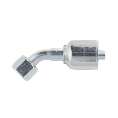 PARKER 43 Series Hydraulic Hose Elbow,Crimp Style,Female Metric L - Swivel x Crimp End,45 deg,Steel,3/8 to 3/4 in PARKER 43 Series Hydraulic Hose Elbow,Crimp Style,Female Metric L - Swivel x Crimp End,45 deg,Steel,3/8 to 3/4 in