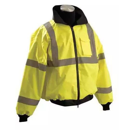 PIP Bomber Jacket, PU Coated Polyester, 185 g/sq-m Fabric, 5 -Pocket, ANSI 107 Class 3, High-Vis Yellow
