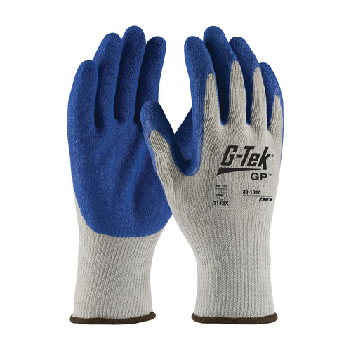 PIP General Purpose Gloves, Economy Grade, X-Large, Latex Palm, 10 ga Cotton,  Polyester, Blue,  Gray , Seamless, Cotton/Polyester, Continuous Knit Wrist Cuff