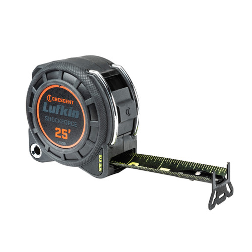 Measuring Tape, 2-Sided, Imperial, 25 ft Lg Blade, 1-3/16 in Wd Blade, Steel Blade, 14 ft Standout, Power Return Rewind, 360 deg End Measuring Tape, 2-Sided, Imperial, 25 ft Lg Blade, 1-3/16 in Wd Blade, Steel Blade, 14 ft Standout, Power Return Rewind, 360 deg End