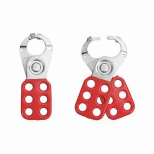 Lockout Hasp, 6 Padlock, 3/8 in Max Dia Padlock Shackle, 1-1/2 in Closed Hasp Hole, Red , Steel, 127 mm Lg, 60 mm Wd