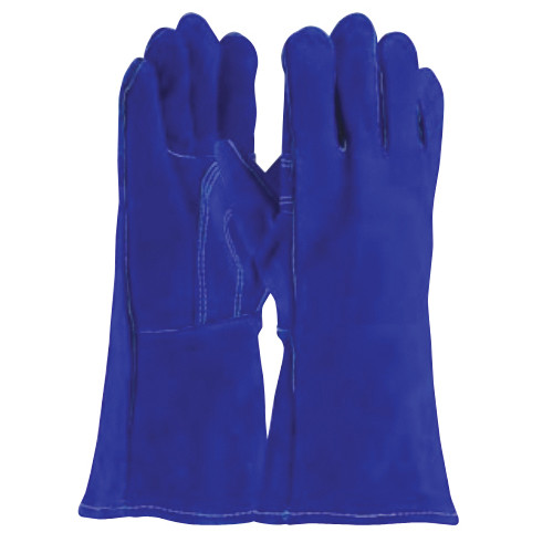 Welding Gloves, Large, Split Cowhide Leather, Blue , Left Hand,  Wing Thumb, Cotton, Gauntlet Cuff, 13-1/2 in Lg, 1.2 mm Glove Thickness