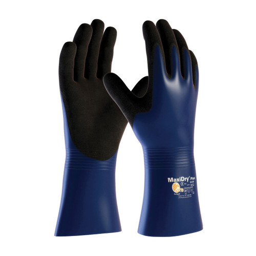 Chemical Resistant Gloves, Hand Specific Liquidproof, Medium, Lycra®,  Nitrile Palm, Lycra®,  Nitrile, Black,  Blue , Anti-Slip, Ambidextrous, Nylon/Lycra®