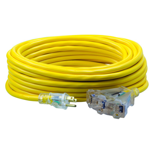 Extension Cord, SJTW, 125 VAC,  15 A, 12 AWG Cord, 50 ft Lg Cord, 3 Conductor, 12 AWG Conductor, Copper Conductor, 1/295 in od, Polyvinyl Chloride Insulation