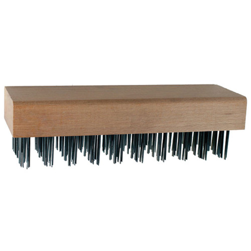 Scratch Brush, 7-3/4 in Brush, Straight Back Block, 2-5/8 in Block, 1 in Lg Trim, 1 in Trim, Carbon Steel Trim, 5 Row, Straight, Wood Handle