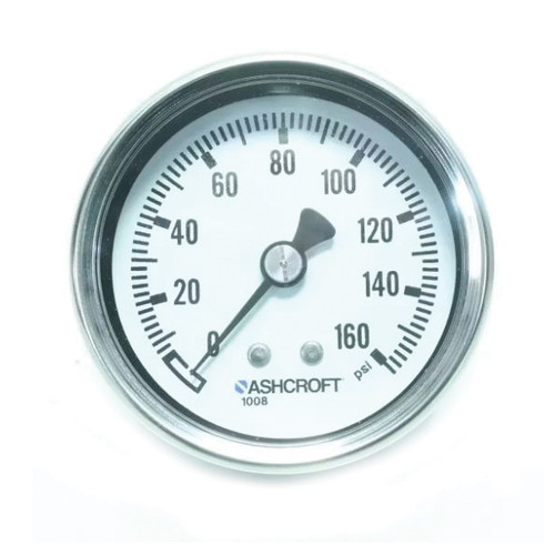 Mechanical Pressure Gauge, Dry, 0 to 100 psi, 1/4 in MNPT, 2 in Dia Dial, +/-3-2-3%, 1/2 psi, Dial Display, -40 to 250 deg F, Panel Mount