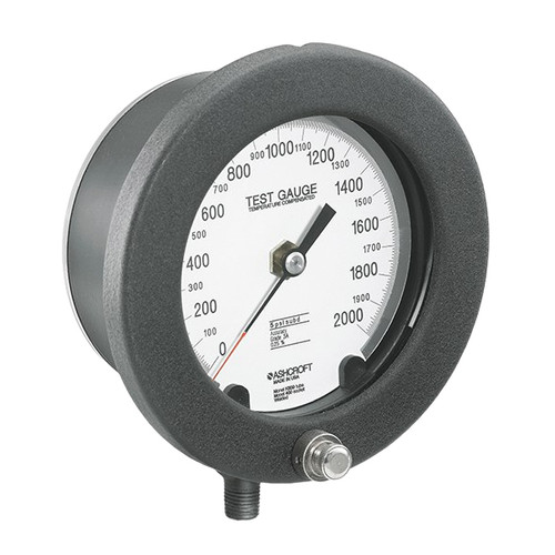 Mechanical Pressure Gauge, Dry, 30 psi, 1/4 in MNPT, 4-1/2 in Dia Dial, +/-1/4%, Dial Display, -20 to 250 deg F, Flush,  Stem Mount, Bronze Tube,  Brass Socket