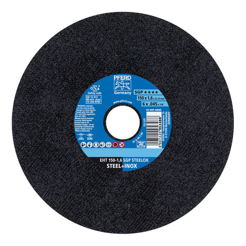 PFERD Cut-Off Wheel, 6 in Dia Wheel, 0.045 in Thk Wheel, 7/8 in Center Hole, 46 Grit, Medium, Aluminium Oxide Abrasive, 10200 rpm Max, Resin Bond, Type 1
