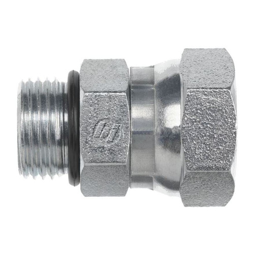 Hydraulic Adapter, Straight, 5/8 x 3/4 in, Male O-Ring Boss x FNPSM Swivel End, 1-1/4 x 1 in Hex, 1.72 in Lg, 2250 psi, Steel, Domestic