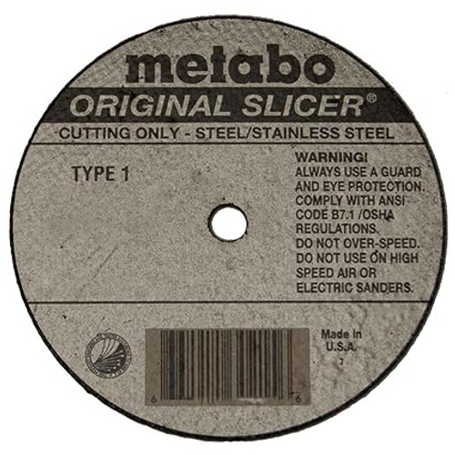 METABO Slicer Cut-Off Wheel, Straight, 4 in Dia Wheel, 0.04 in Thk Wheel, 1/4 in Center Hole, 60 Grit, Medium, Aluminium Oxide Abrasive, 22000 rpm Max, Resin Bond, Type 1