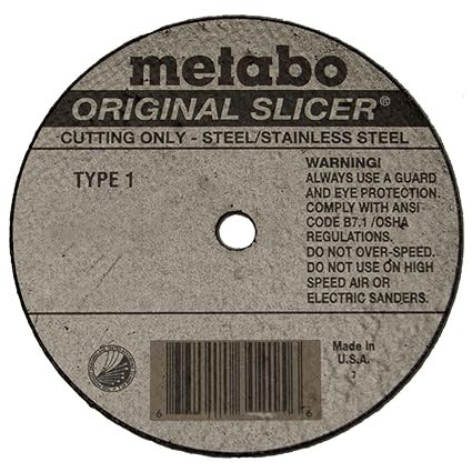 METABO Slicer Cut-Off Wheel, Straight, 4 in Dia Wheel, 0.04 in Thk Wheel, 1/4 in Center Hole, 60 Grit, Medium, Aluminium Oxide Abrasive, 22000 rpm Max, Resin Bond, Type 1