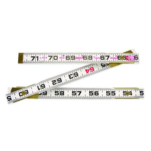 Folding Rule, Two Way, 16ths, White , 72 in Lg, Black/Red Marking, Wood, Imperial, 5/8 in Wd Folding Rule, Two Way, 16ths, White , 72 in Lg, Black/Red Marking, Wood, Imperial, 5/8 in Wd