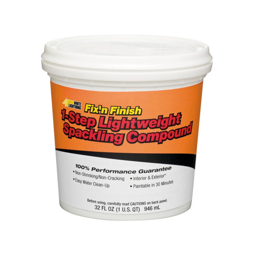 WHITE LIGHTNING Spackling Compound, Lightweight, Can, 1 qt Container, 12 min Setting, White , 40 deg F, >199.9 deg F Flash