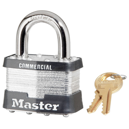 Laminated Padlock, Non-Rekeyable, 1 in Ht Shackle, 15/16 in Wd Shackle, Hardened Boron Alloy Shackle, 2 in Wd Body, 4-Pin Tumbler Cylindrical Locking, 5