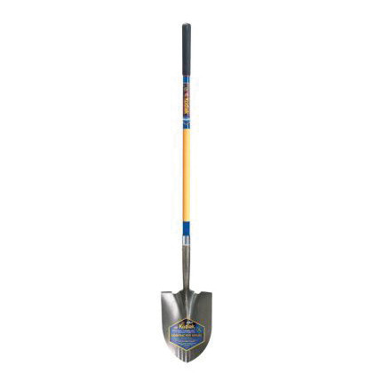 Dirt Shovel, Steel Blade, 14 ga, Fiberglass Handle, Straight, Round Point Blade