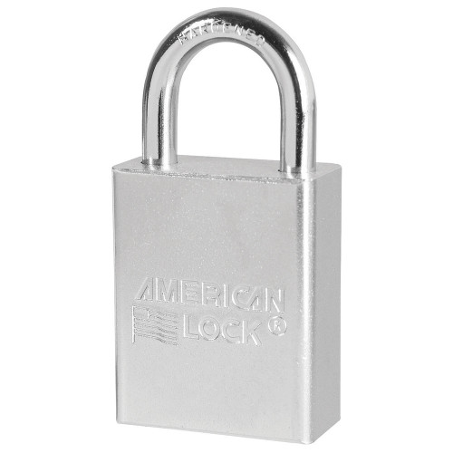 Padlock, Rekeyable, 1 in Ht Shackle, 3/4 in Wd Shackle, Boron Alloy Steel Shackle, 1-1/2 in Wd Body, 5-Pin Tumbler Cylindrical Locking, Silver , Alike Key