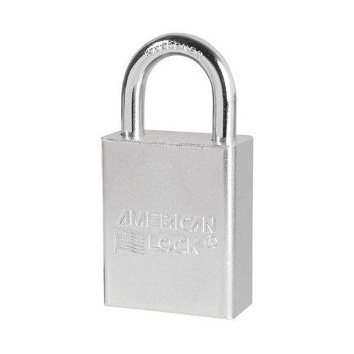 Security Padlock, Rekeyable, 1 in Ht Shackle, 3/4 in Wd Shackle, Steel Shackle, 1-1/2 in Wd Body, Double Ball Locking, Chrome , 1/4 in Dia Shackle Security Padlock, Rekeyable, 1 in Ht Shackle, 3/4 in Wd Shackle, Steel Shackle, 1-1/2 in Wd Body, Double Ball Locking, Chrome , 1/4 in Dia Shackle