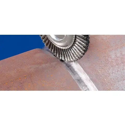 PFERD Wheel Brush, 4 in Dia Brush, 3/16 in Wd Face, 5/8 in-11 Arbor Hole, Stringer Bead Knot Filament/Wire, 0.02 in Dia Wire, Carbon Steel Fill, 3/4 in Lg Trim PFERD Wheel Brush, 4 in Dia Brush, 3/16 in Wd Face, 5/8 in-11 Arbor Hole, Stringer Bead Knot Filament/Wire, 0.02 in Dia Wire, Carbon Steel Fill, 3/4 in Lg Trim