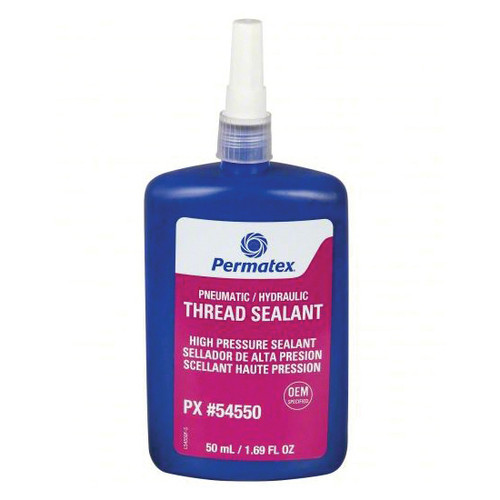 ITW DEVCON Permatex Pneumatic/Hydraulic Sealant, Pneumatic,  Hydraulic, Bottle, 50 ml Container, 24 hr Curing, Mild, 1.2 Specific Gravity, >200 deg F Flash, <4% VOC, 14000 cPs