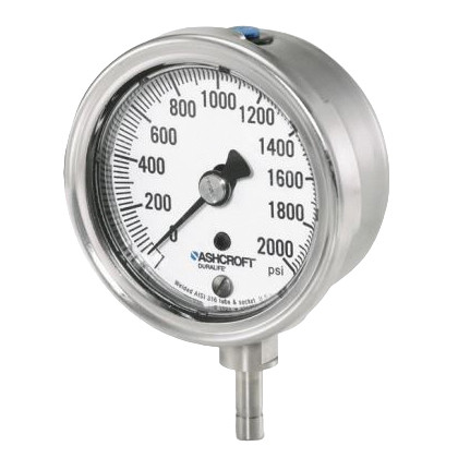 Mechanical Pressure Gauge, Dry, 3 to 15 psi, 1/4 in MNPT, 3-1/2 in Dia Dial, +/-1%, 0.2 psi, Dial Display, -40 to 150 deg F, Stem Mount, 3.89 in dia,  1-1/4 in dp