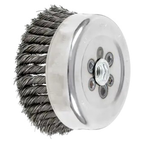 ADVANCE Cup Brush, Internal Nut,  Single Row, 6 in Dia Brush, 5/8 in-11 Arbor Hole, Full Cable Twist Knot Filament/Wire, 0.023 in Dia Wire, Steel Wire Fill