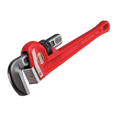 Pipe Wrench, Heavy duty,  Straight, 8 in, 60 in Lg, Floating Forged Hook Jaw, Alloy Steel Jaw, I-Beam, Ductile Iron Handle, Red Handle, Knurled Nut Adjustment