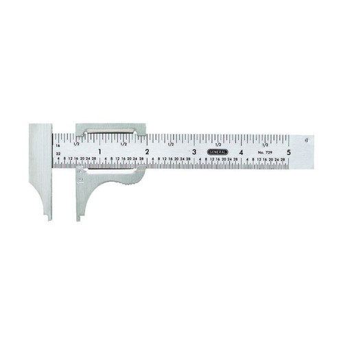 Slide Caliper, 0 to 4 in, 1/16 in,  1/32 in, Imperial, Polished Stainless Steel