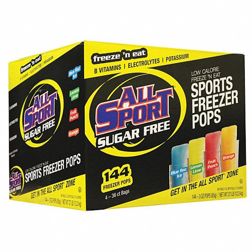 Electrolyte Freezer Pop, Sugar Free, 3 oz Container, Pack, Blue Raz/Fruit Punch/Lemon-Lime/Orange Flavor
